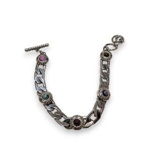Brighton Fortino Multi Color Stones Silver Tone Link Bracelet 7 -7.5''